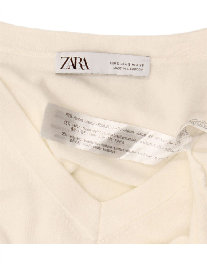 Suéter feminino ZARA com decote em V Reino Unido 10 pequeno viscose branca