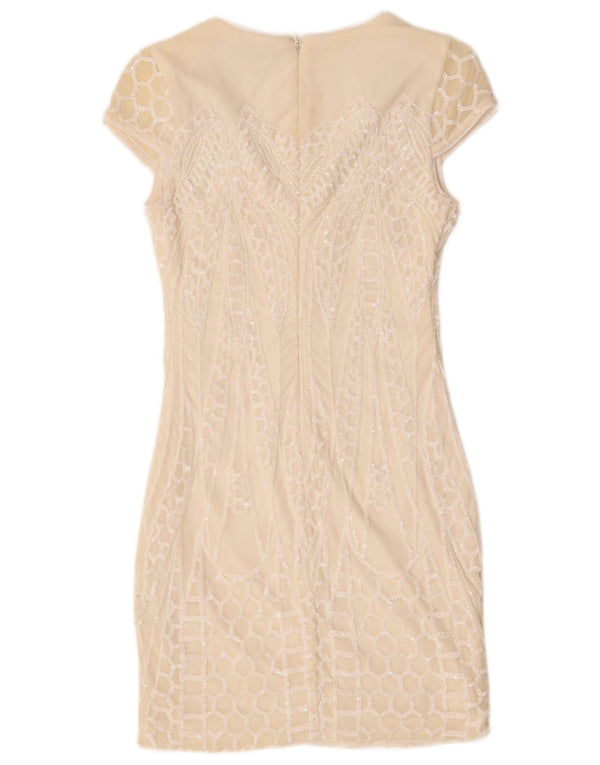 Guess Vestido feminino com bainha de lantejoulas UK 6 XS Off White Nylon