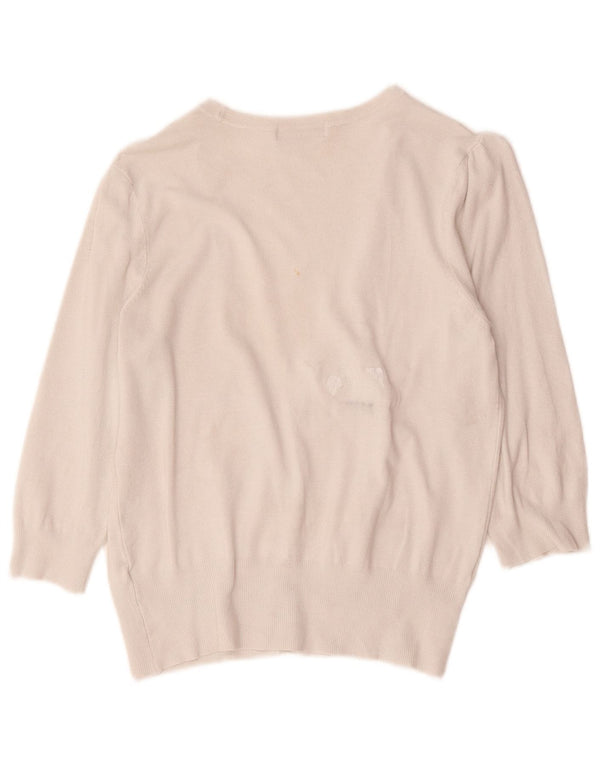 Suéter cardigã feminino de manga 3/4 da Marks & Spencer Reino Unido 14 médio off white