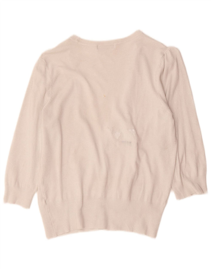 Suéter cardigã feminino de manga 3/4 da Marks & Spencer Reino Unido 14 médio off white