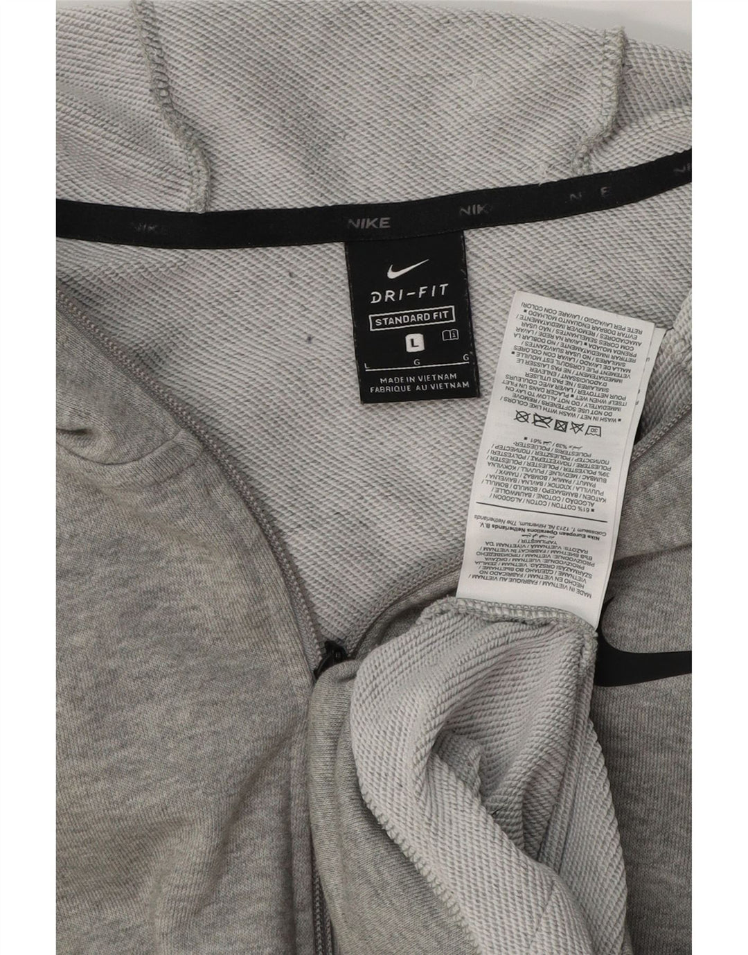 Suéter masculino Nike Dri Fit Standard Fit com capuz e zíper grande algodão cinza