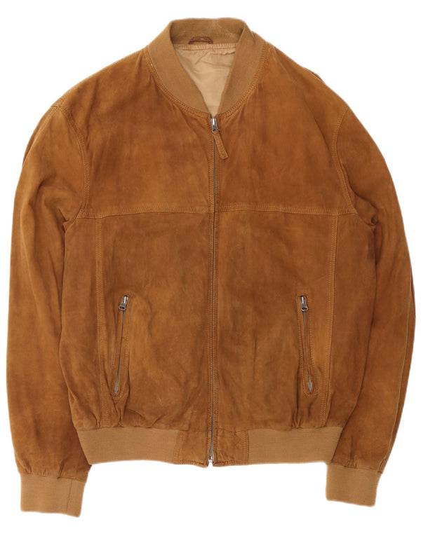 Jaqueta bomber masculina vintage de camurça Reino Unido 42 XL couro marrom