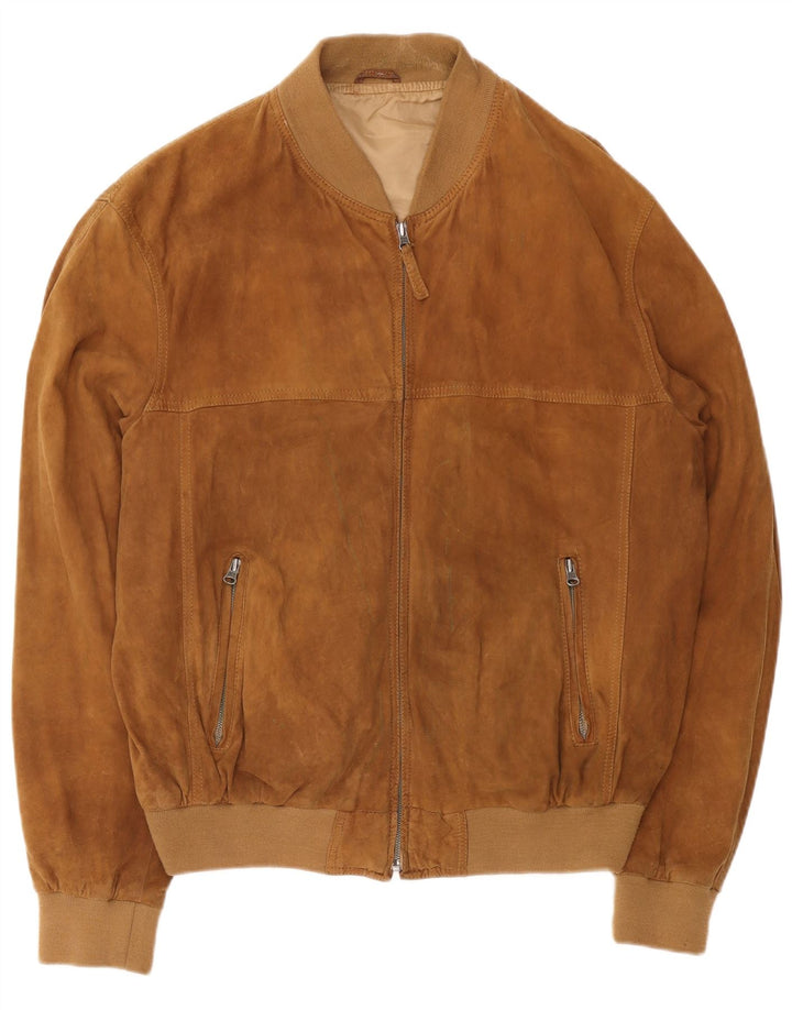 Jaqueta bomber masculina vintage de camurça Reino Unido 42 XL couro marrom