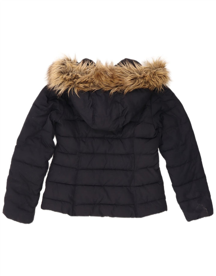 Jaqueta acolchoada com capuz feminina Hollister UK 12 poliéster azul marinho médio