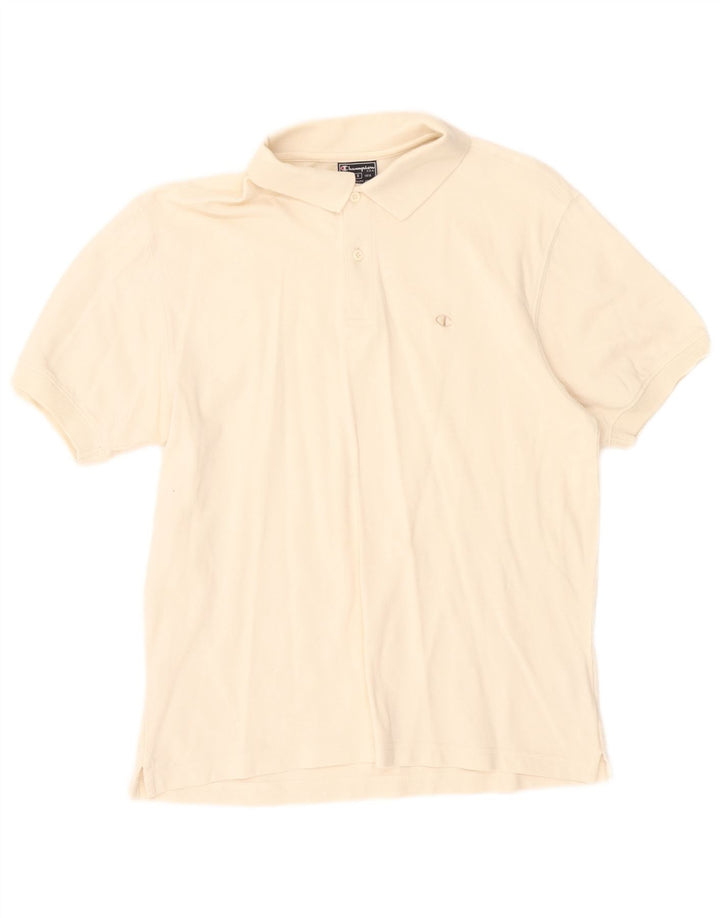 Camisa polo masculina Champion pequena de algodão off white