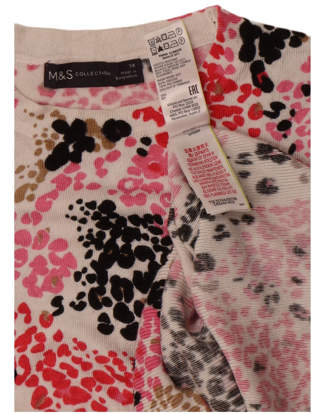 Suéter feminino Marks & Spencer com gola redonda Reino Unido 14 grande multicolorido