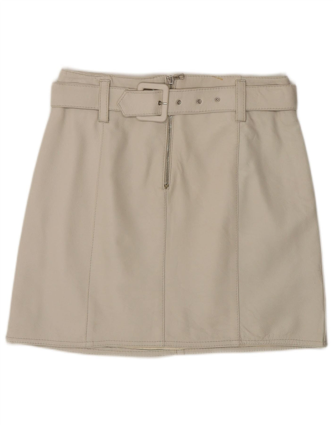 Saia feminina de couro VINTAGE IT 44 médio W28 couro cinza