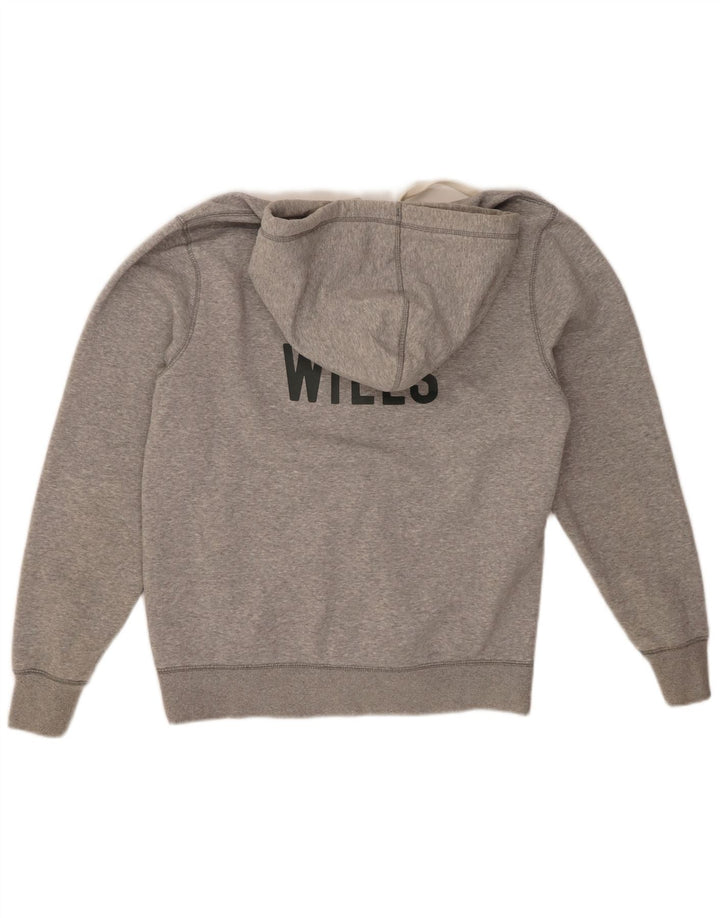 JACK WILLS Suéter masculino com capuz e zíper gráfico algodão manchado cinza médio