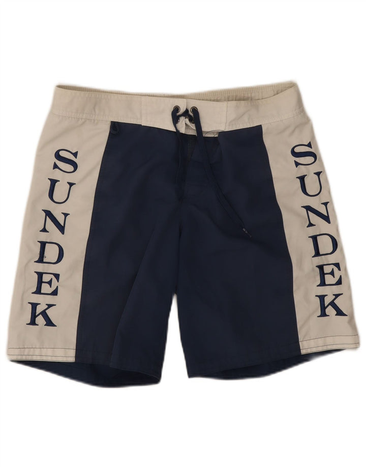 Sundek Mens Graphic Natação Shorts Pequeno Poliéster Colourblock Azul Marinho