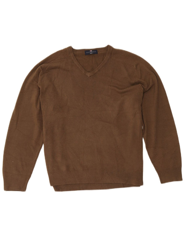 Suéter masculino Marks & Spencer Blue Harbor com decote em V grande acrílico marrom