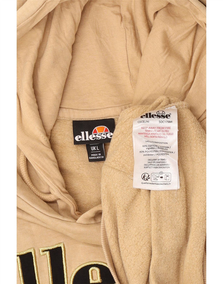 Suéter Ellesse masculino com capuz gráfico grande algodão bege