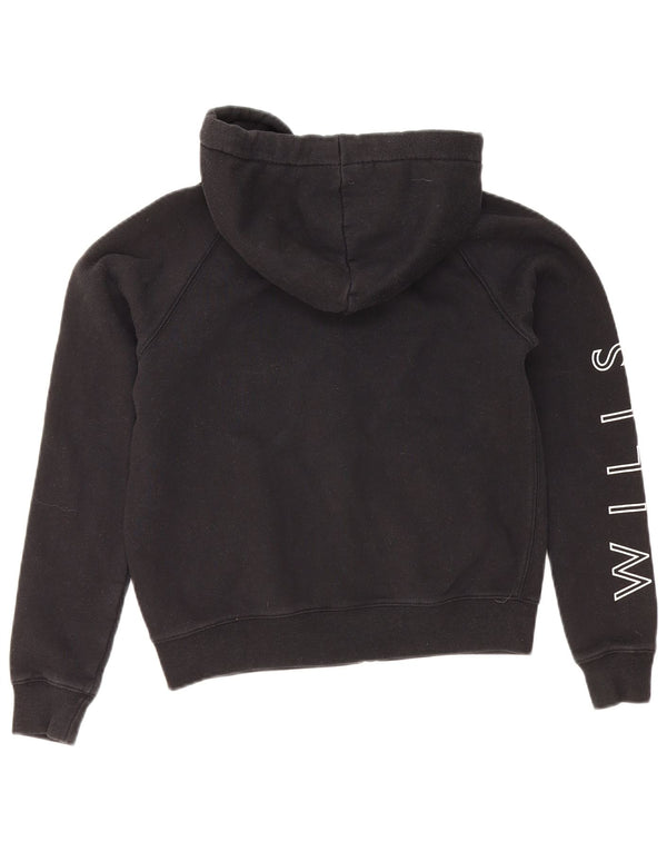 Jack Wills Womens Graphic Zip Hoodie Sweater UK 8 Small Black Cotton