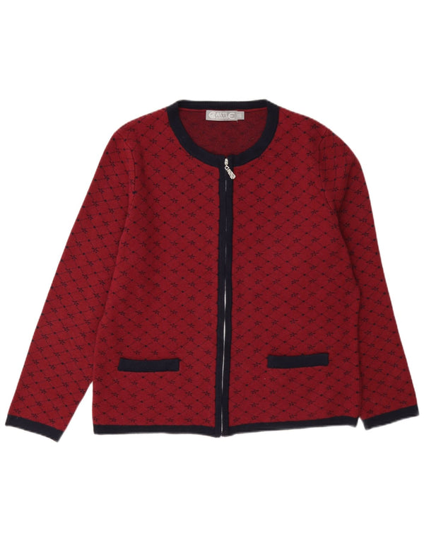 Suéter cardigã feminino Castle of Ireland Reino Unido 14 viscose xadrez vermelha média