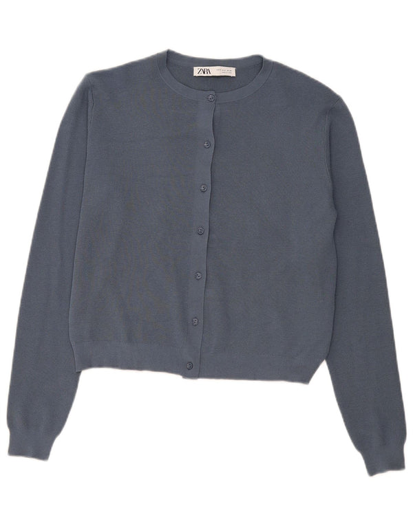 Suéter cardigã feminino Zara Reino Unido 10 pequeno azul marinho viscose