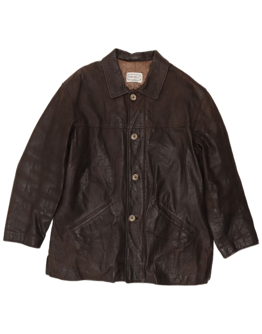 Jaqueta de couro masculina vintage IT 54 2XL couro marrom