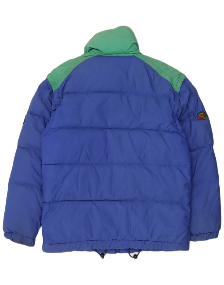 Jaqueta acolchoada superdimensionada masculina vintage UK 36 Small Blue Colourblock Nylon