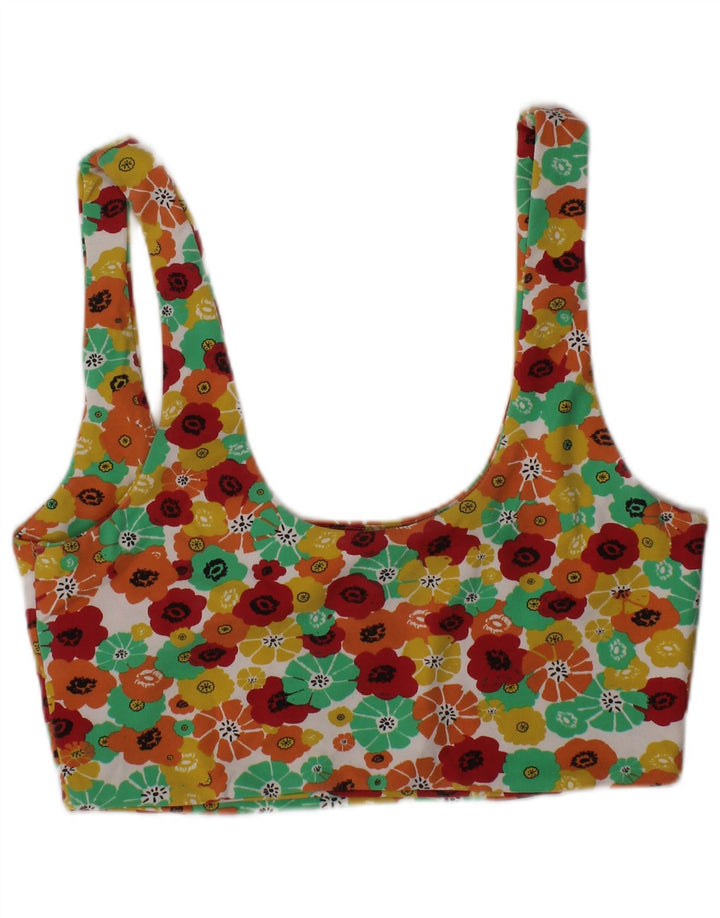 ZARA Womens Graphic Crop Top UK 12 Médio Multicolorido Floral Colorido
