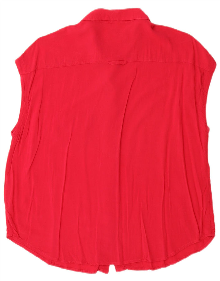 Benetton blusa feminina oversized manga curta Reino Unido 6 XS algodão vermelho
