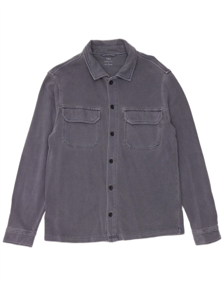Camisa feminina Marks & Spencer Reino Unido 14 algodão azul médio