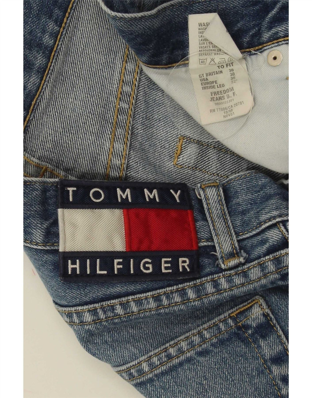 Jeans retos masculinos Tommy Hilfiger W30 L30 algodão azul