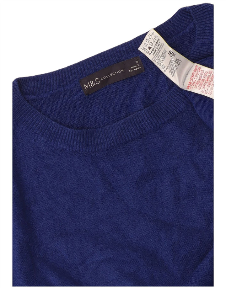 Suéter feminino Marks & Spencer com gola canoa Reino Unido 12 acrílico azul médio