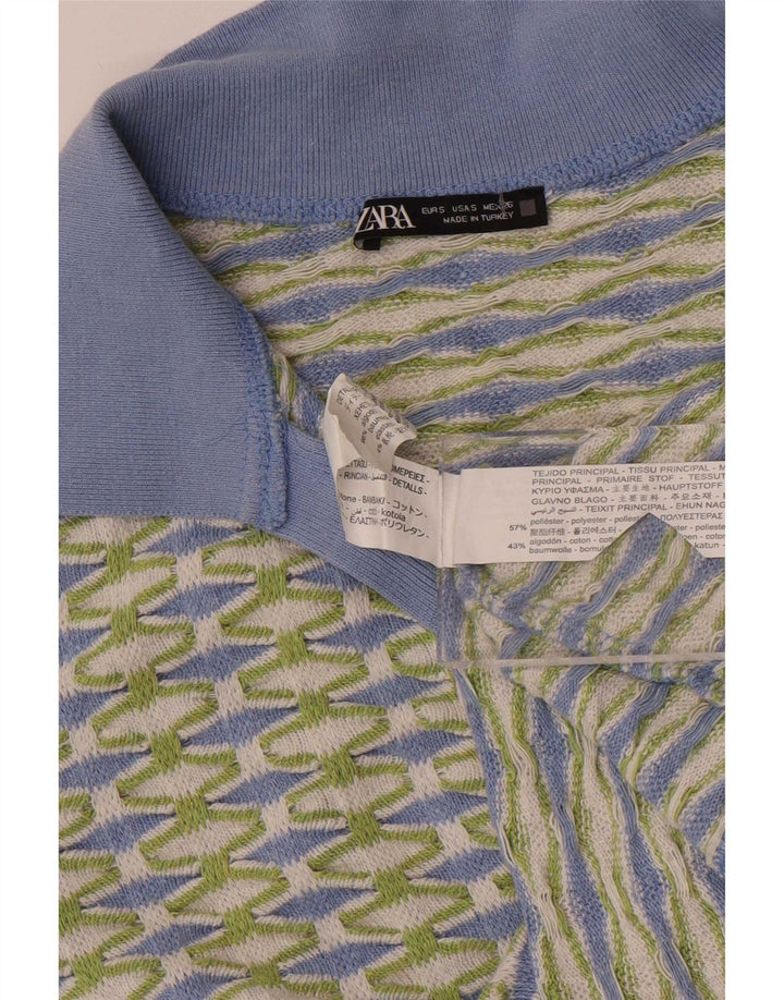 Camisa polo feminina Zara Reino Unido 10 poliéster geométrico verde pequeno