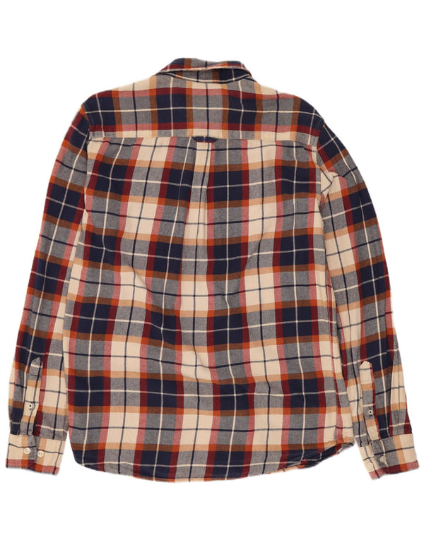 Camisa masculina de flanela Crew Clothing algodão xadrez azul marinho médio