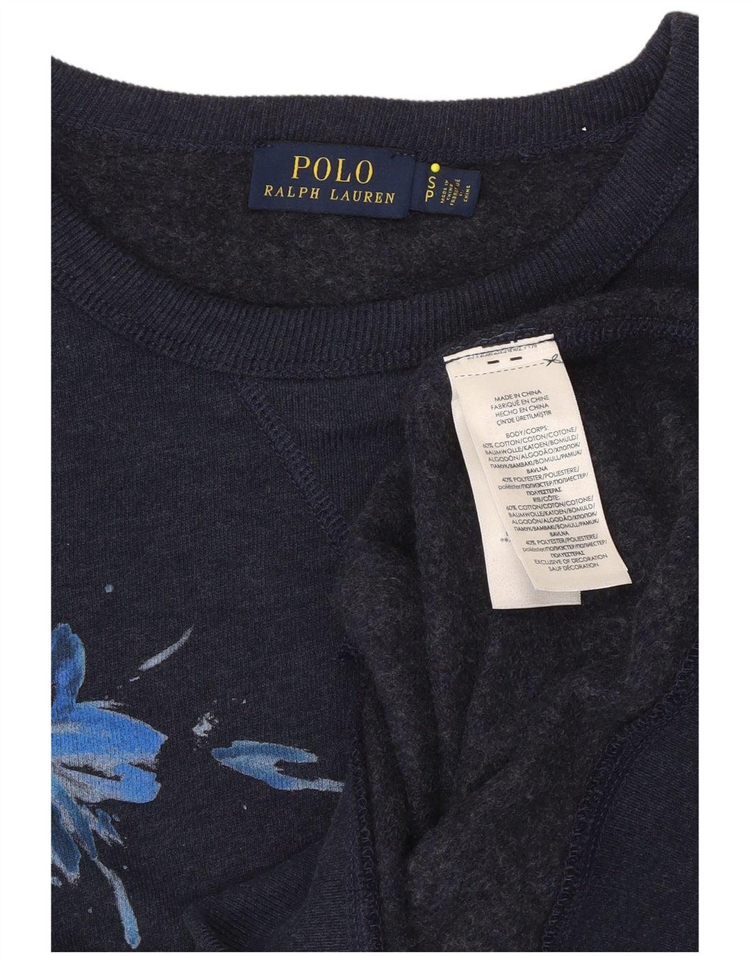 POLO RALPH LAUREN moletom feminino jumper Reino Unido 10 pequeno azul marinho floral