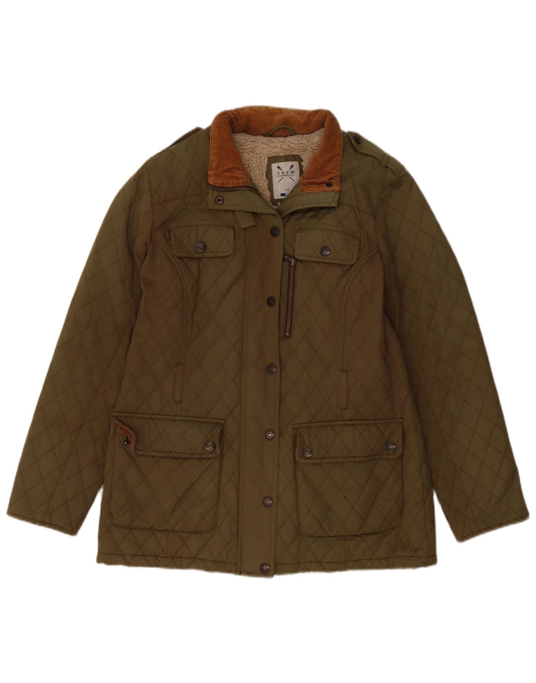 Jaqueta acolchoada militar Sherpa feminina da Crew Clothing Reino Unido 14 médio cáqui