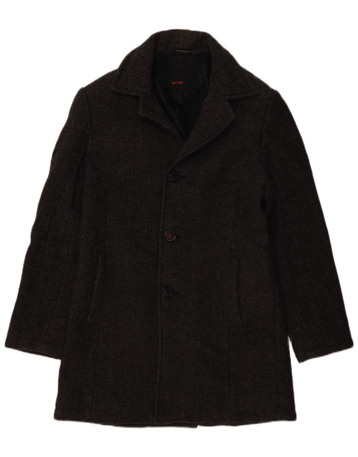 Sobretudo masculino Zara UK 38 lã espinha de peixe cinza médio