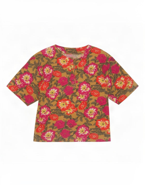 Blusa feminina vintage UK 16 grande floral multicolorida