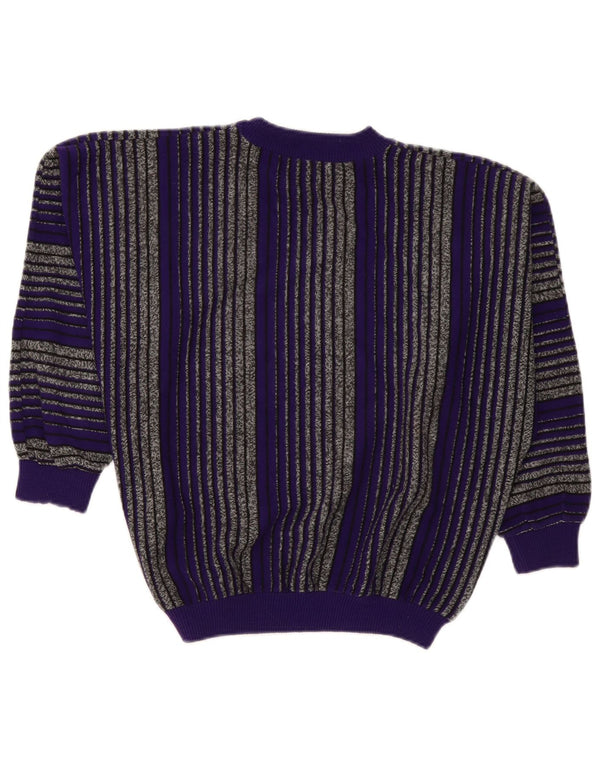 Suéter feminino vintage com gola redonda UK 18 XL listrado roxo