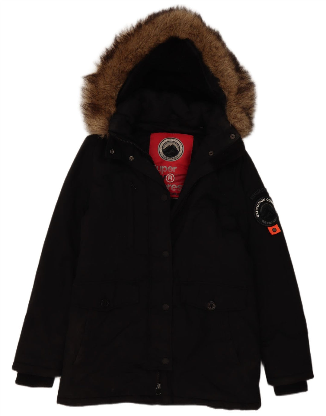 Jaqueta Parka Feminina Superdry com Capuz UK 12 Médio Preto Nylon