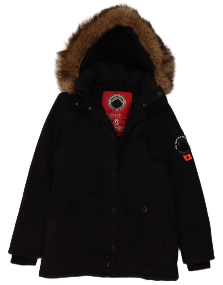 Jaqueta Parka Feminina Superdry com Capuz UK 12 Médio Preto Nylon