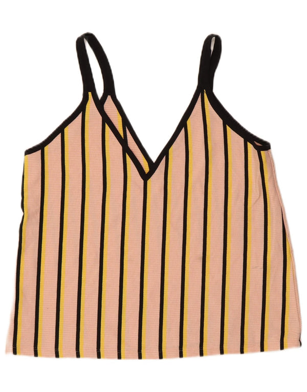 Zara Womens Cami Top UK 14 Grande Poliéster Listrado Rosa