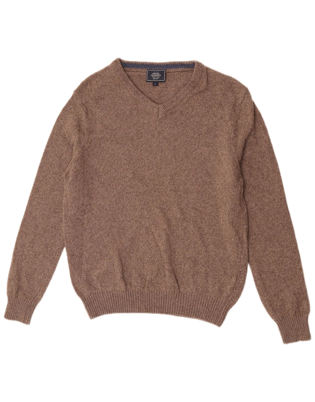 Suéter masculino John Lewis com decote em V grande lã merino marrom