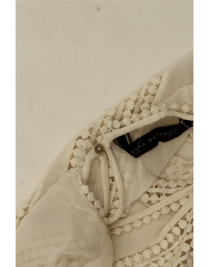 Blusa feminina de renda sem mangas Zara UK 12 poliéster branco médio