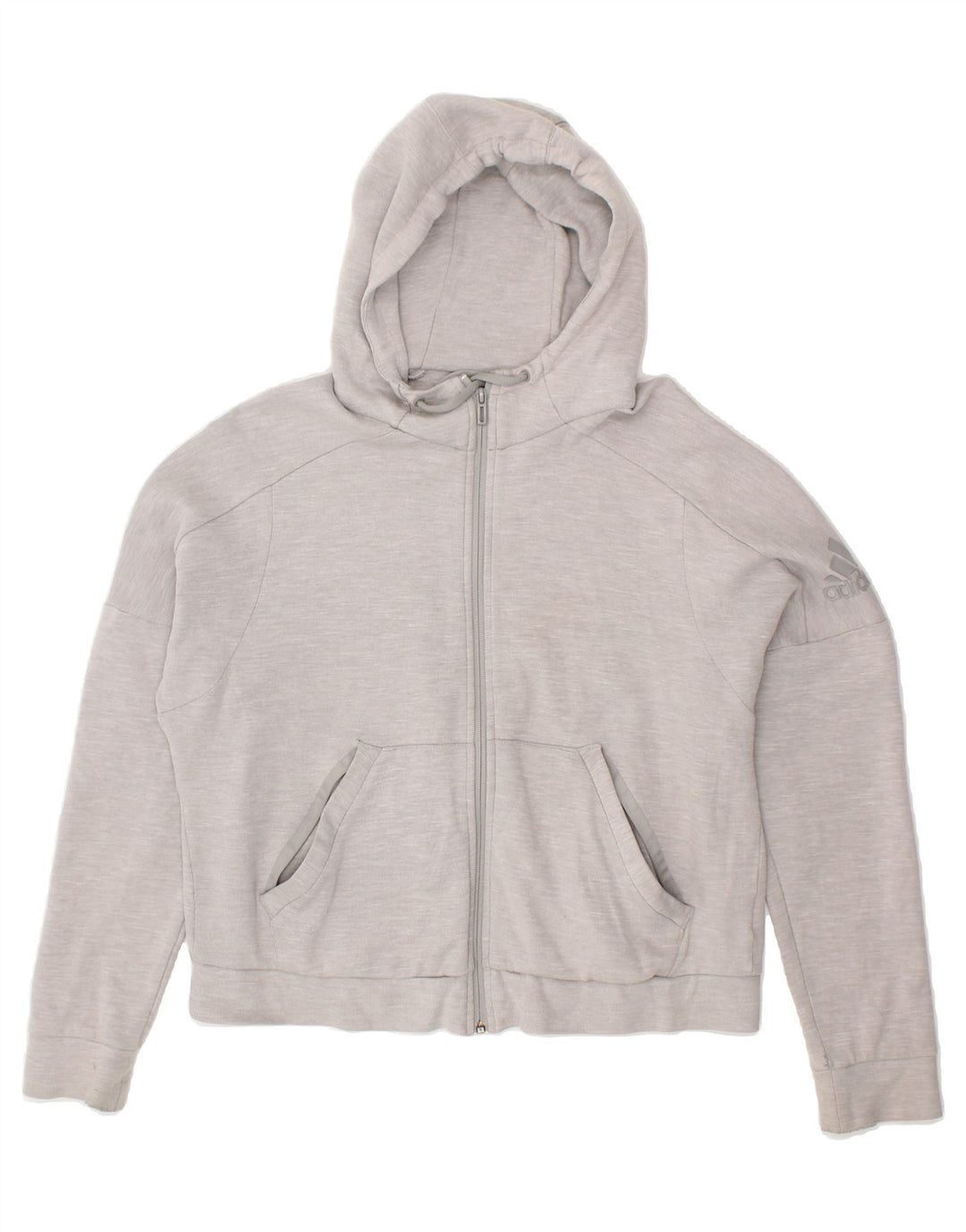 ADIDAS Womens Crop Zip Hoodie Sweater UK 12/14  Medium Grey Cotton Vintage Adidas and Second-Hand Adidas from Messina Hembry 