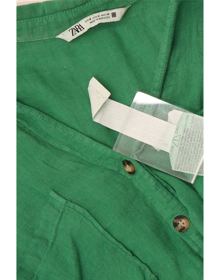 Blusa feminina Zara com manga curta e corte oversized Reino Unido 14 verde médio