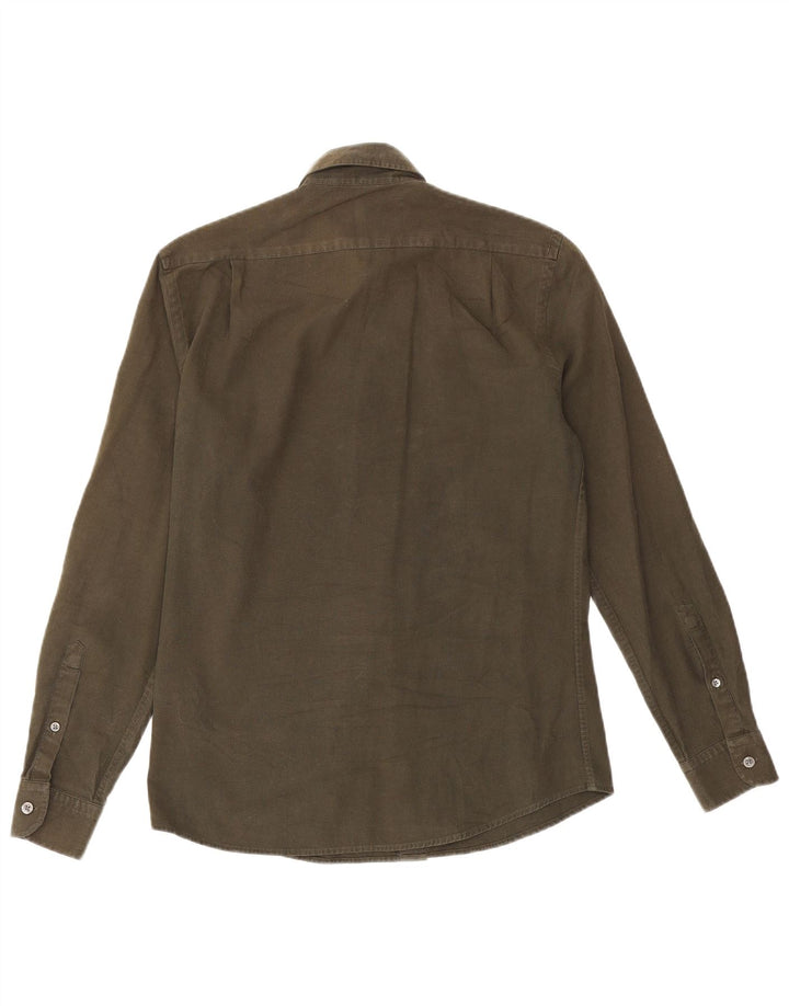 Camisa masculina Reiss Regular Fit pequena de algodão cáqui