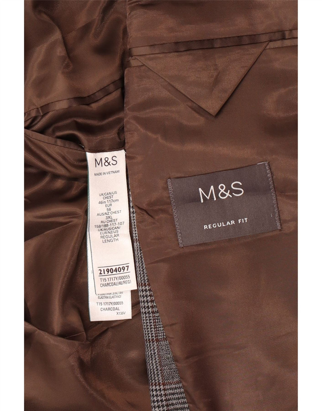 Jaqueta blazer masculina de 2 botões Marks & Spencer Reino Unido 46 3XL poliéster xadrez cinza