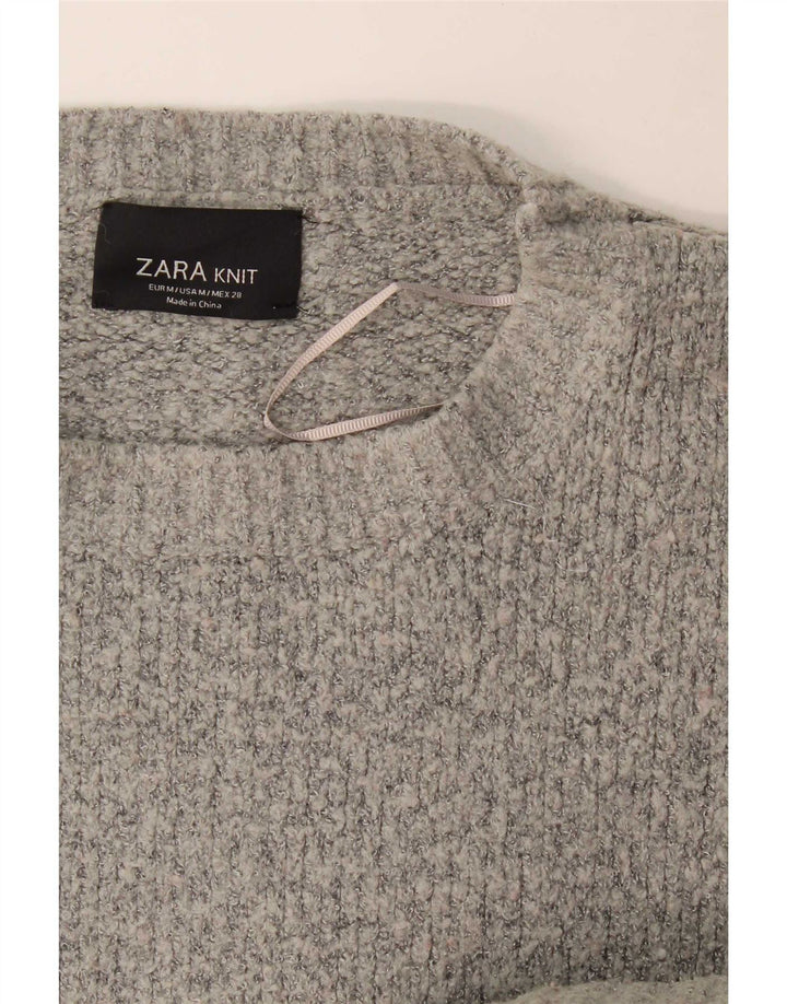 Zara Suéter feminino oversized com gola redonda Reino Unido 14 cinza médio