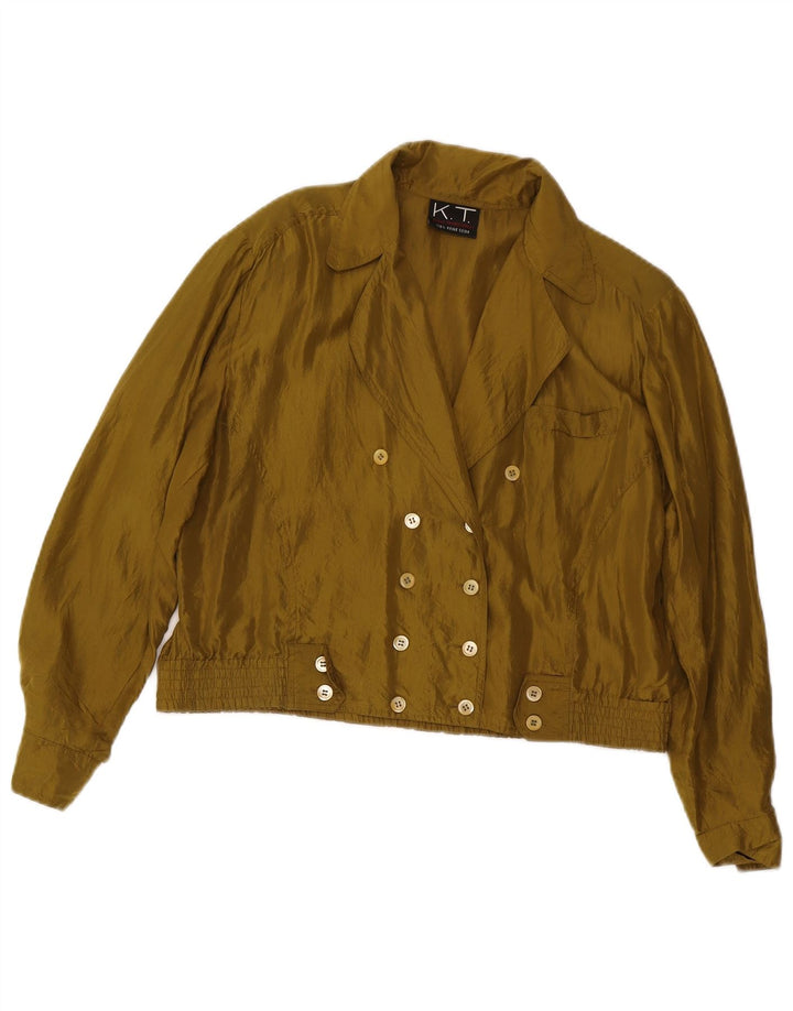 Jaqueta bomber vintage feminina oversized com peito duplo Reino Unido 10 pequena cáqui