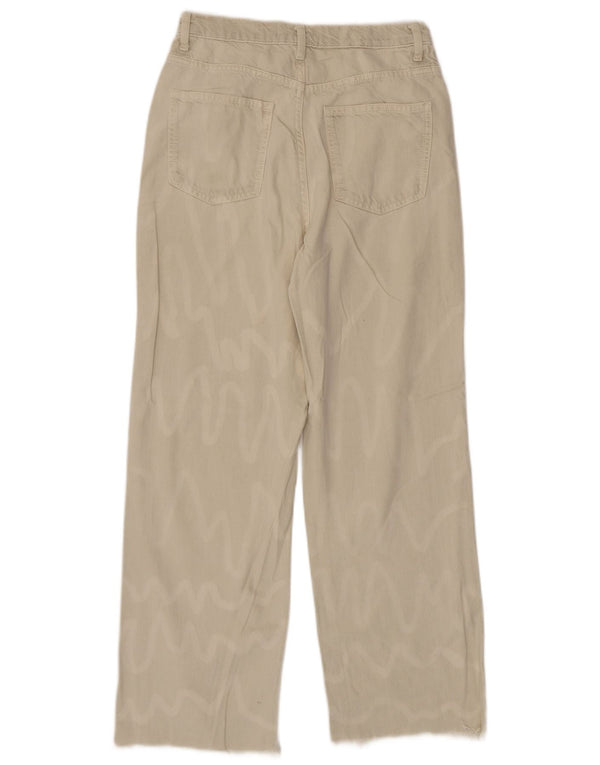 Zara Jeans feminino cintura alta reta UE 38 pequeno W28 L28 listrado bege