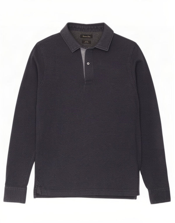 Camisa polo masculina Massimo Dutti manga comprida slim fit rugby pequena azul marinho