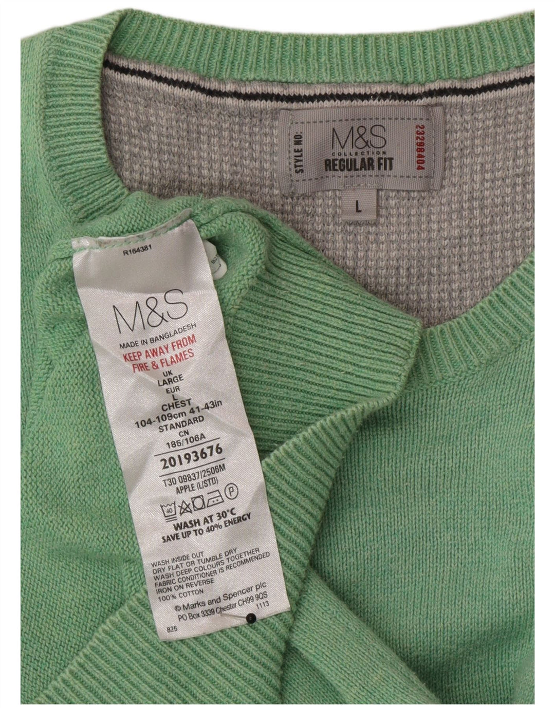 Suéter masculino Marks & Spencer com ajuste regular e gola redonda, verde grande
