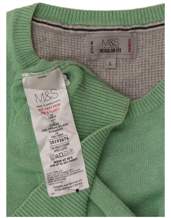 Suéter masculino Marks & Spencer com ajuste regular e gola redonda, verde grande