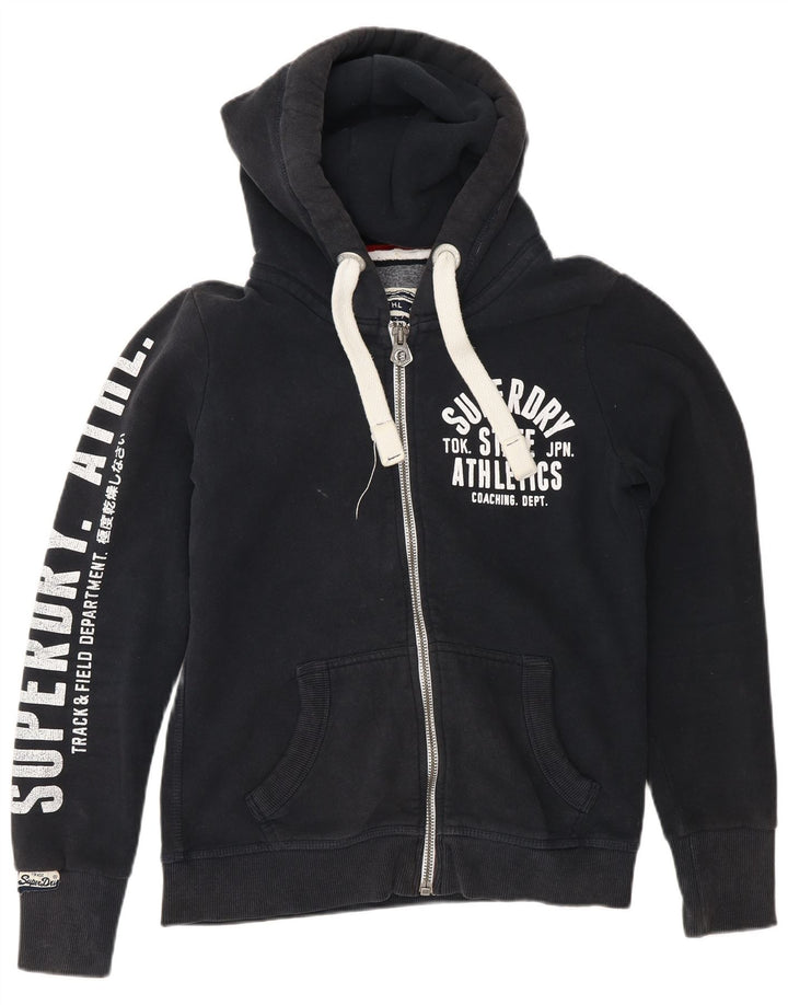 Suéter masculino Superdry com capuz e zíper gráfico médio azul marinho algodão