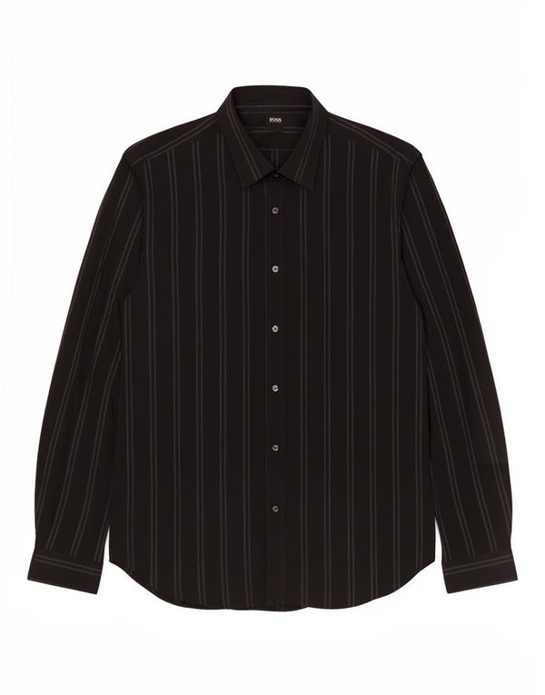 Camisa masculina Hugo Boss tamanho 43/44 XL algodão listrado preto