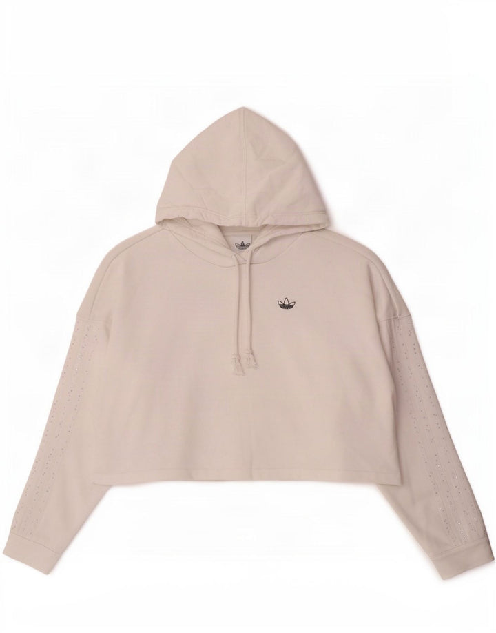 Adidas Womens Crop Oversized Hoodie Jumper UK 8 Pequeno Branco